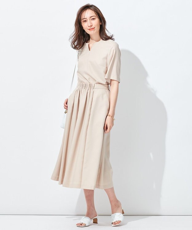 自由区 【抗菌/サスティナブル/セット着用可】EASY SET UP フレアスカート ベージュ系