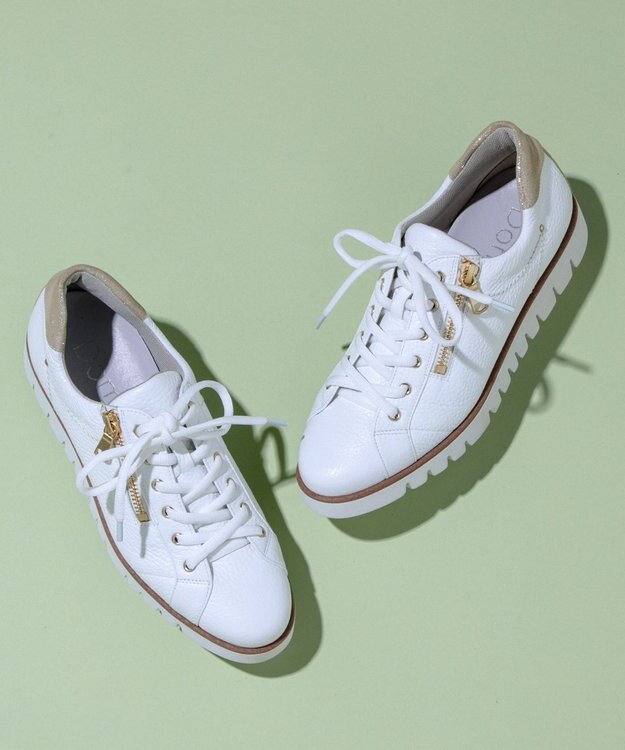 Dominic3 サイドジップレザースニーカー ホワイト