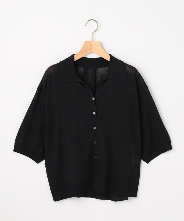 組曲 L 【先行予約・WEB限定】シアーニット 襟付き七分袖カーディガン ブラック系