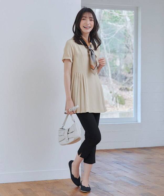 Tiaclasse L 【日本製】ドライモーメント裾スリットパンツ ブラック