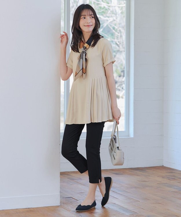 Tiaclasse L 【日本製】ドライモーメント裾スリットパンツ ブラック