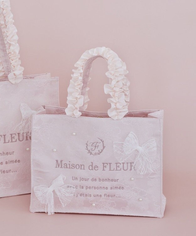 Maison de FLEUR レースリボンフリルハンドルスクエアトートSバッグ Light Pink