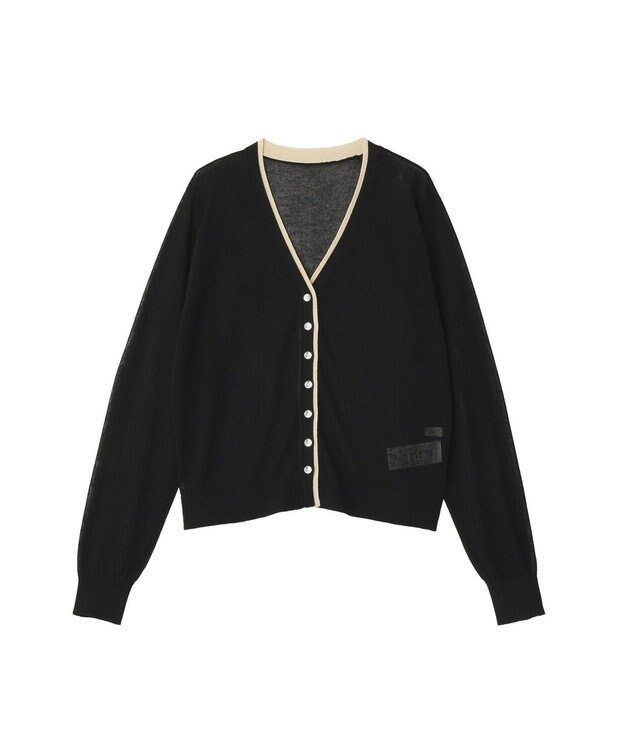 Green Parks 配色ラインシアーコンパクトカーデ Black