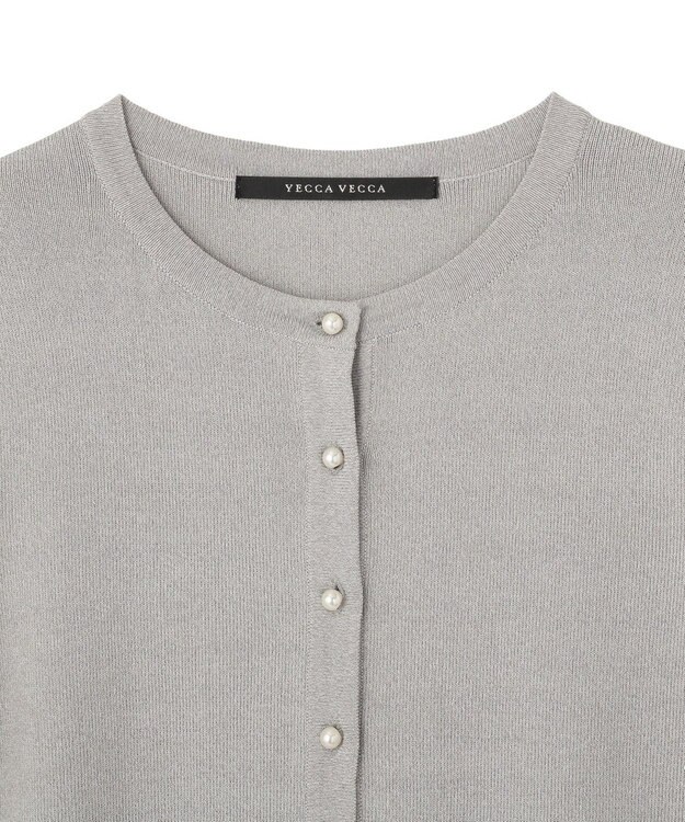 YECCA VECCA パール釦ラッフル5分袖カーディガン Gray mixture