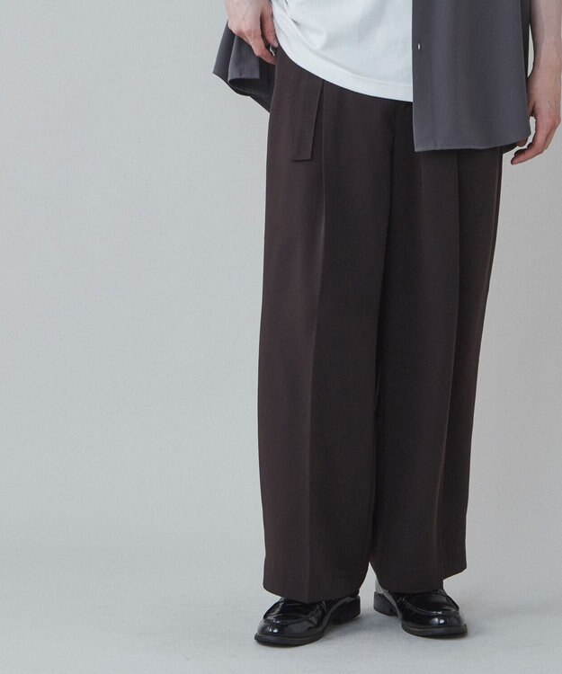 WEGO トロミ　ベルト付きワイドスラックス ダークブラウン