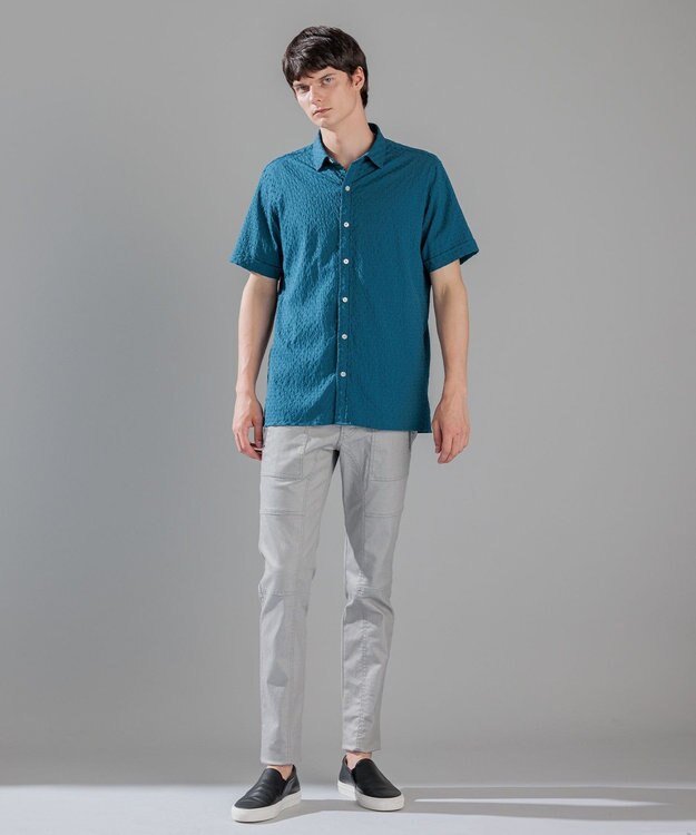JOSEPH HOMME パターンジャガードストレッチ  /  レギュラーカラー半袖シャツ ダルブルー系