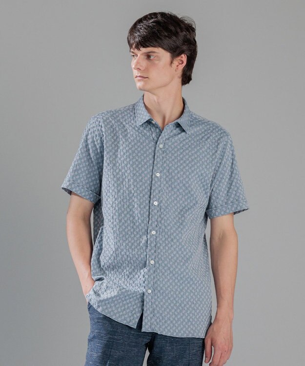 JOSEPH HOMME パターンジャガードストレッチ  /  レギュラーカラー半袖シャツ ライトグレー系