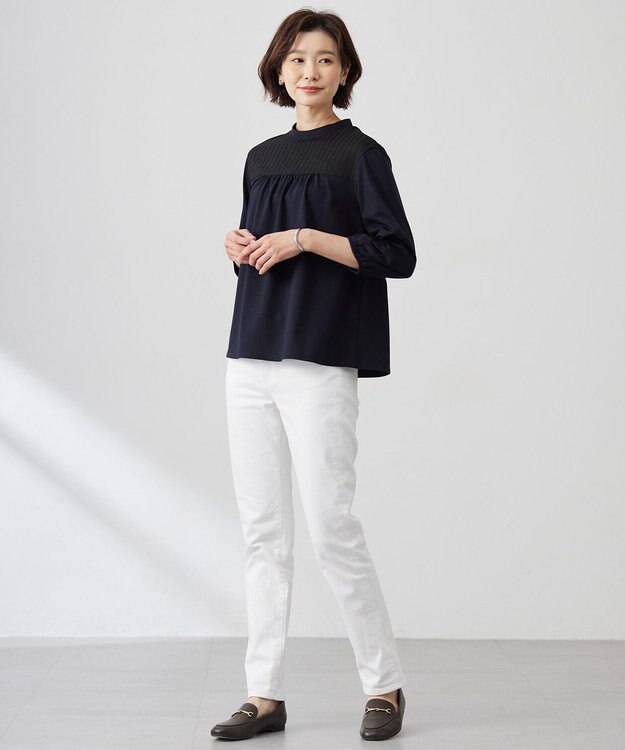 J.PRESS LADIES L 【洗える】プレーティングジャージー モックネックカットソー ネイビー系