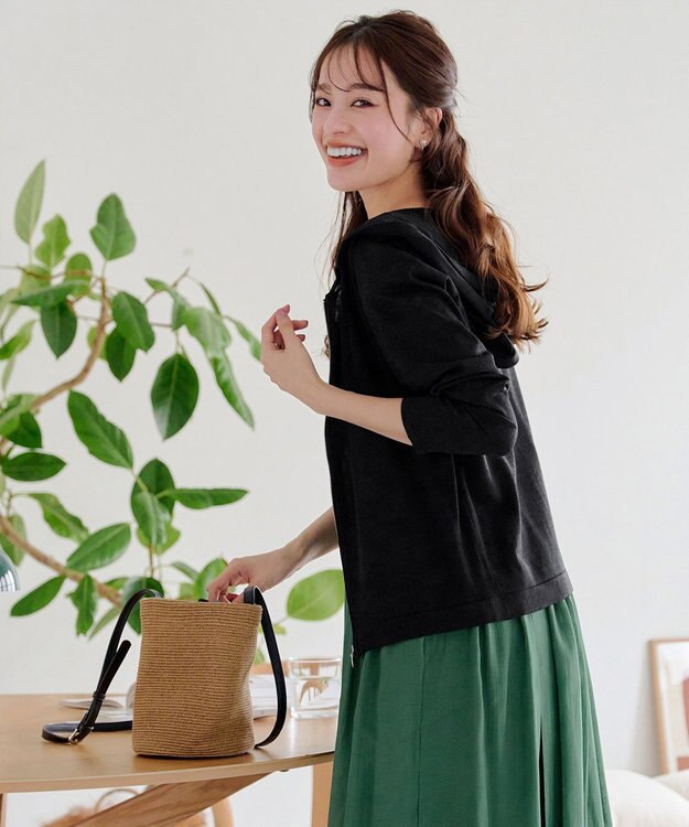 Tiaclasse L 【小倉優子さん着用】【洗える】サマーニットショートパーカー ブラック