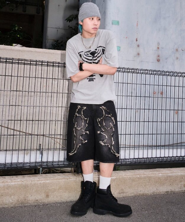 WEGO スーパーバギーフリンジデニムショーツ 柄2