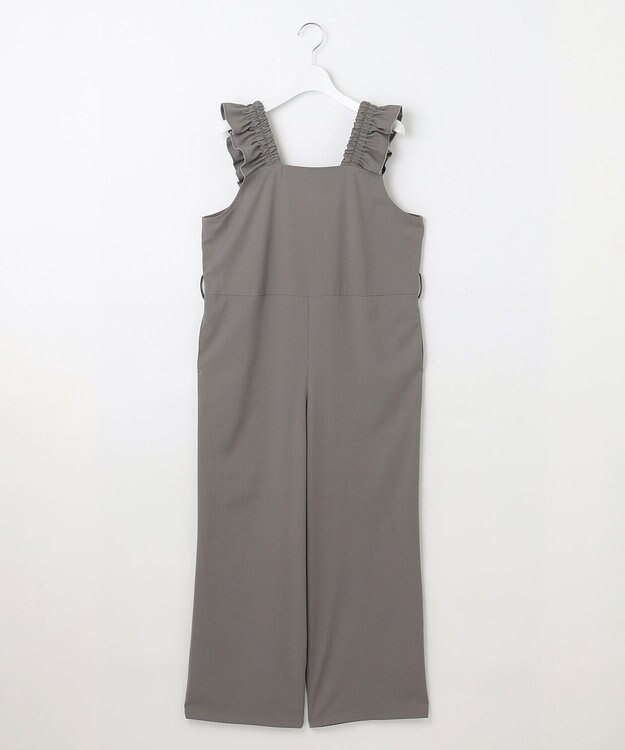 Feroux 【洗える】ショルダーフリル オールインワン グレー系