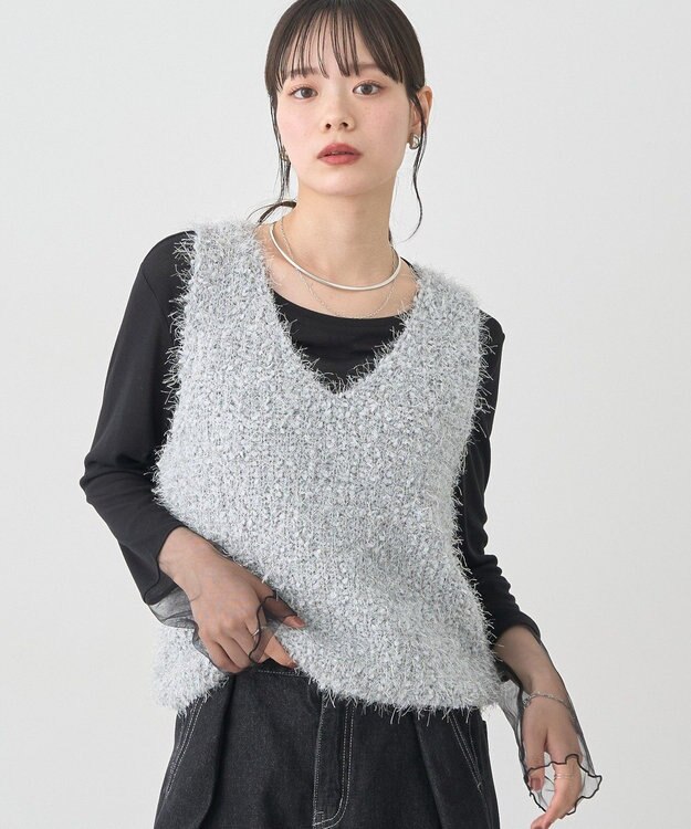 earth music&ecology ポンポンヤーンベスト Light Gray