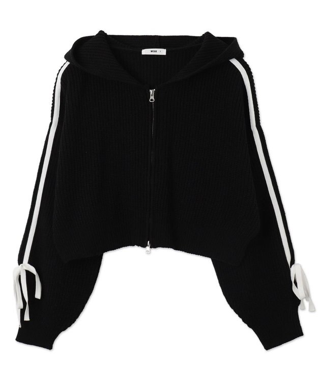 WEGO ラインリボンダブルジップニットパーカー ブラック