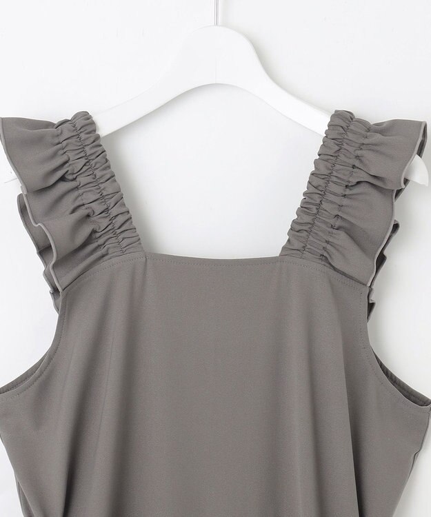 Feroux 【洗える】ショルダーフリル オールインワン グレー系