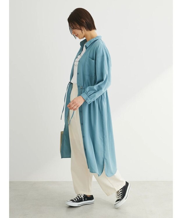 Green Parks ミディ丈ドロストシャツワンピース Blue