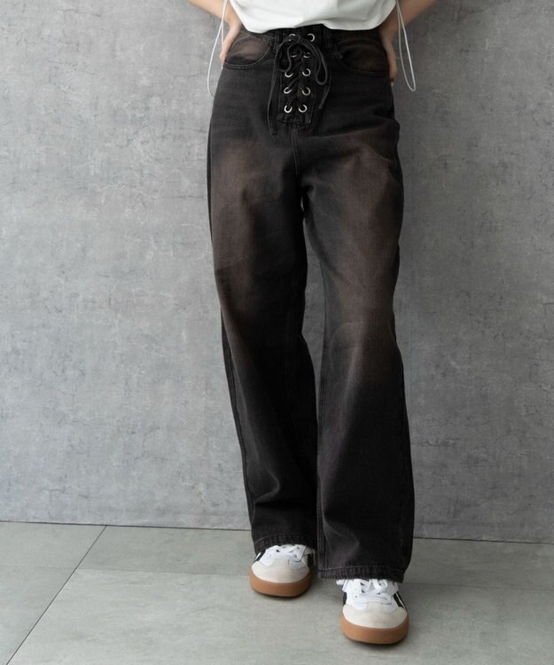 WEGO レースアップデニムパンツ ブラック