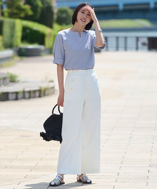 自由区 【WEB限定・洗える・XSサイズあり】トリコットジャージー カットソー スカイブルー系1