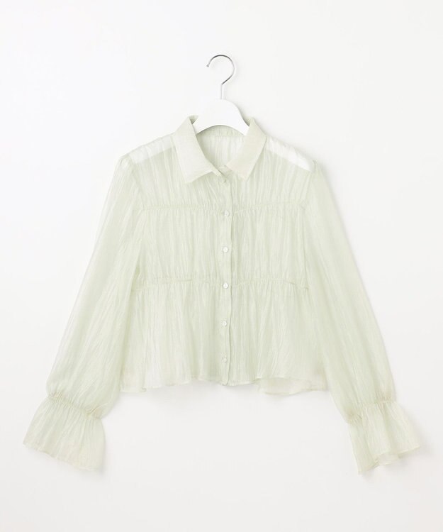 Feroux 【洗える】シャーリング シアーシャツ ライトグリーン系