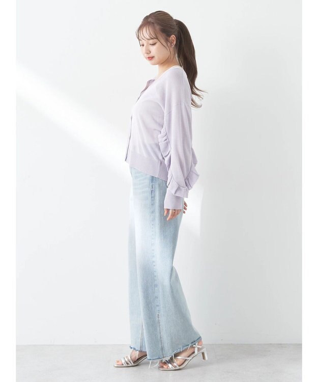 earth music&ecology 袖フリルシアーカーディガン Purple