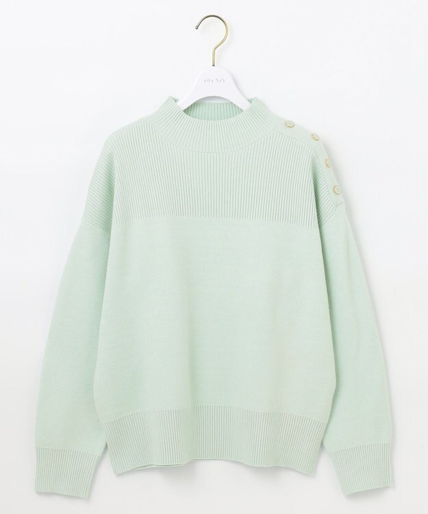 ANY SIS 【洗える】リブコンビボタン ニット ミント