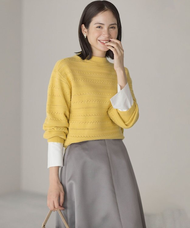 組曲 L 【WEB限定カラーあり】透かし編みバルキーボーダー柄ニット 【WEB限定】イエロー系9