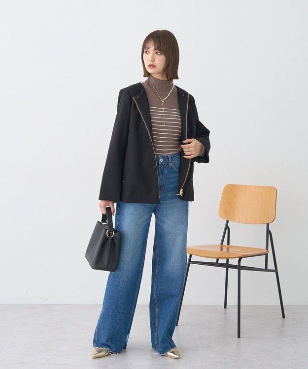 earth music&ecology 【イージーケア】【洗濯機洗い可】レンチング(TM)エコヴェロ(TM)(リブタートル) Border