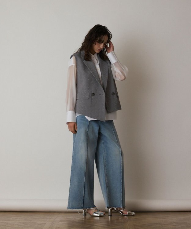 GRACE CONTINENTAL イレヘムビジュージレジャケット グレー