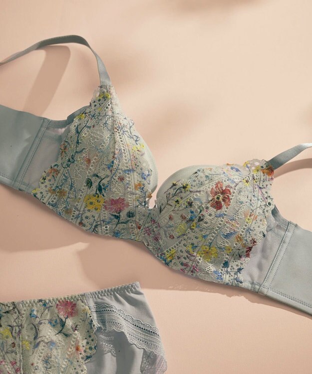 une nana cool MADE WITH LIBERTY FABRIC さあわたし レース 脇高ブラジャー ダークブルー