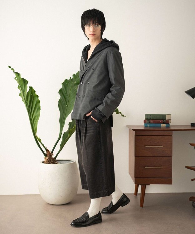 WEGO 【フォーマル/セットアップ対応】ダブルテーラードジャケット グレーストライプ