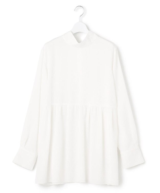 23区 L 【前後着用可能/洗える】ウォッシュドピーチツイル ブラウス ホワイト系