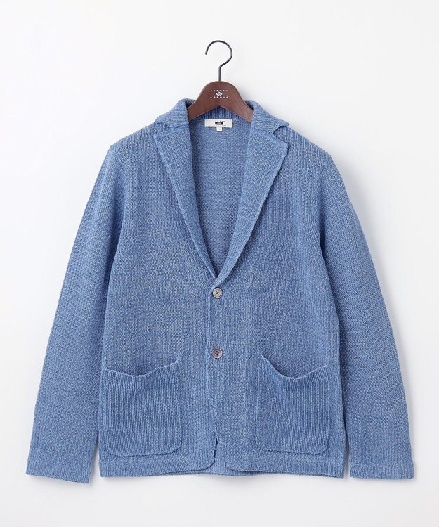 JOSEPH ABBOUD 【洗える】ストローヤーン ニット ジャケット サックスブルー系