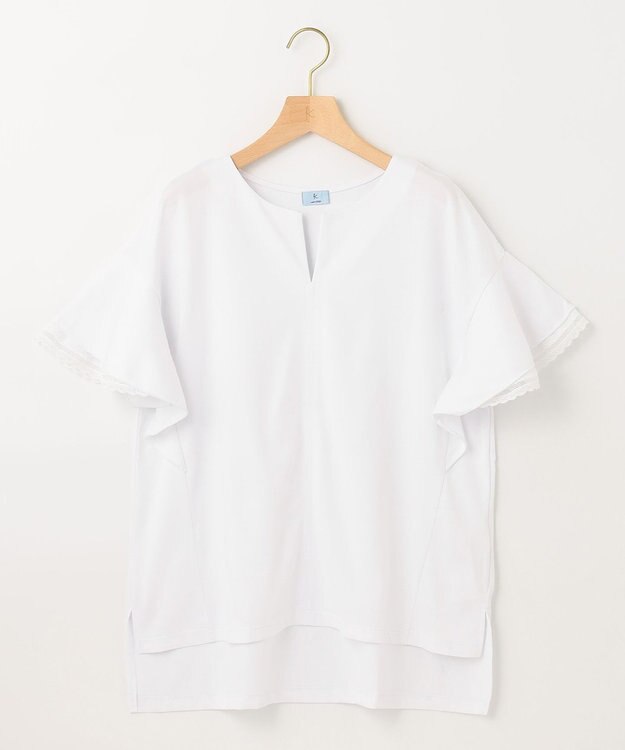 組曲 S 【汗ジミ防止・撥水】GIZAプレーティング天竺袖フリル カットソー アイボリー系