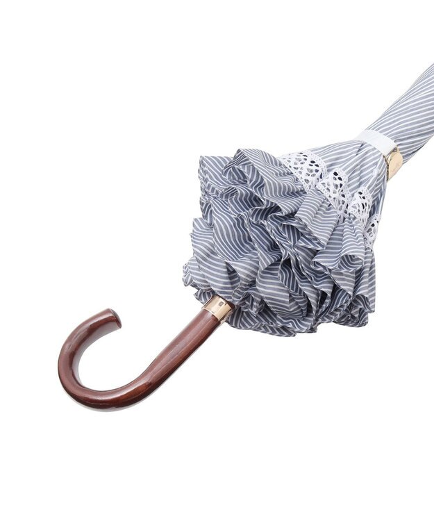 MOONBAT POLO RALPH LAUREN 晴雨兼用 長傘 ストライプフリル 日傘 一級遮光 遮熱 UV ディープブルー