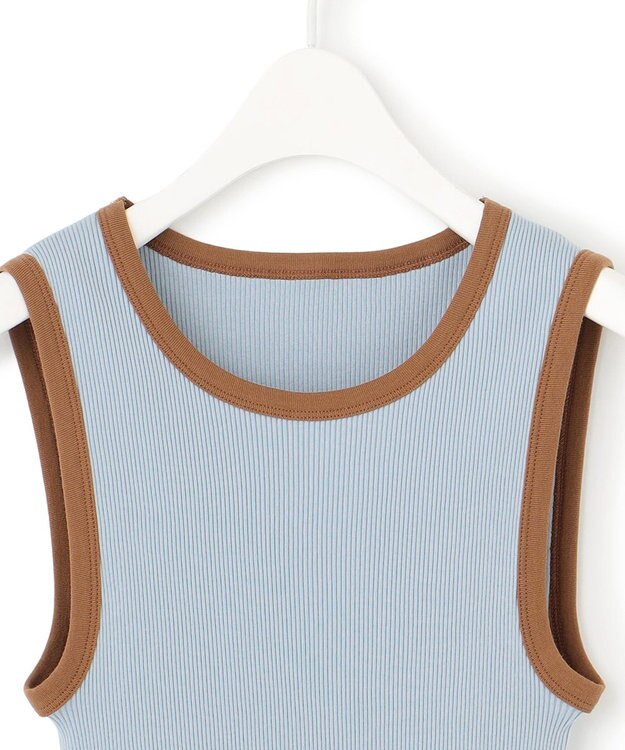 ICB 【洗える】オーガニックリブタンク カットソー サックスグレー×ブラウン系7