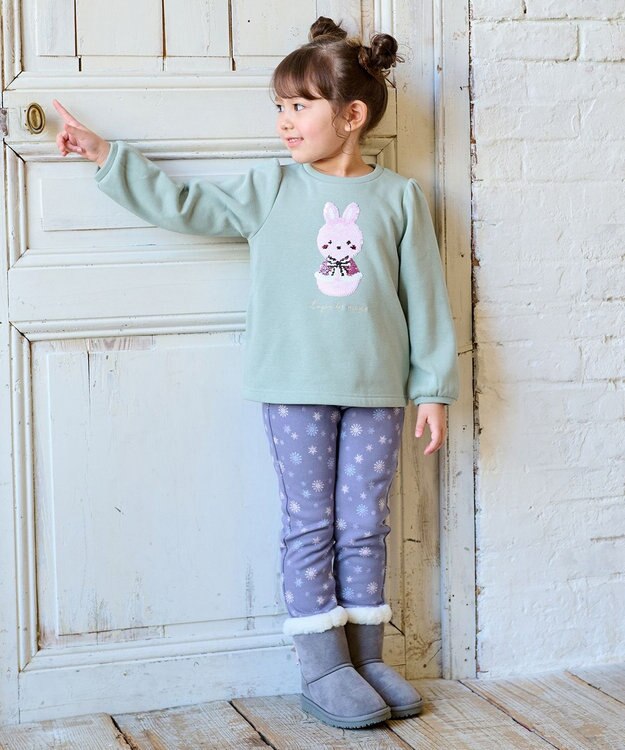 ANY KIDS 裏シャギーミラクルスパンコールトレーナー ミント（雪だるま×ウサギ）