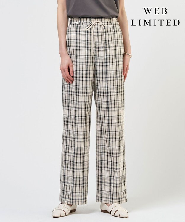 J.PRESS LADIES リネンレーヨン 柄 ワイドパンツ 【WEB限定】ベージュチェック系