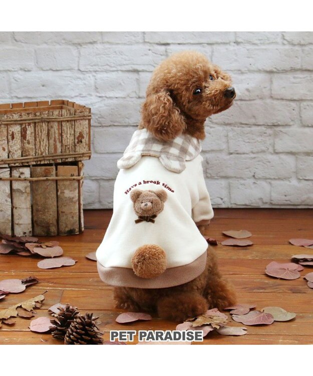 PET PARADISE ペットパラダイス くまちゃん襟トレーナー 襟付き チェック 小型犬 ベージュ