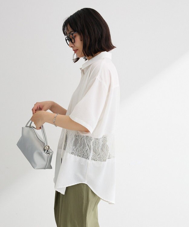 Green Parks レース切替５分袖シャツ White