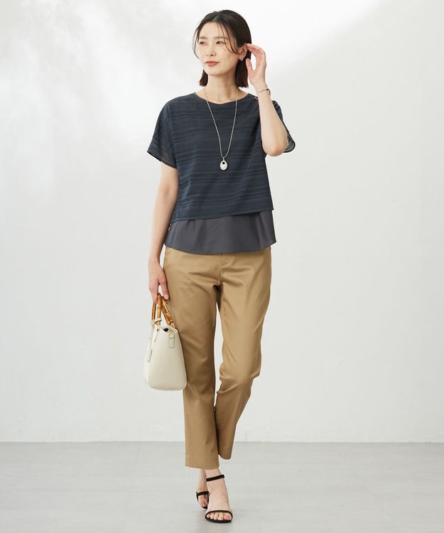 J.PRESS LADIES 【WEB限定・洗える】シャンブレーサテン テーパード パンツ 【WEB限定】キャメル系