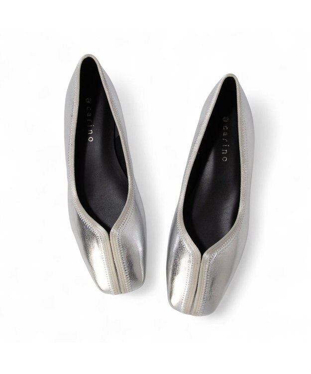 MODE ET JACOMO <carino>スクエアトゥ切り替えデザインフラットパンプス シルバー