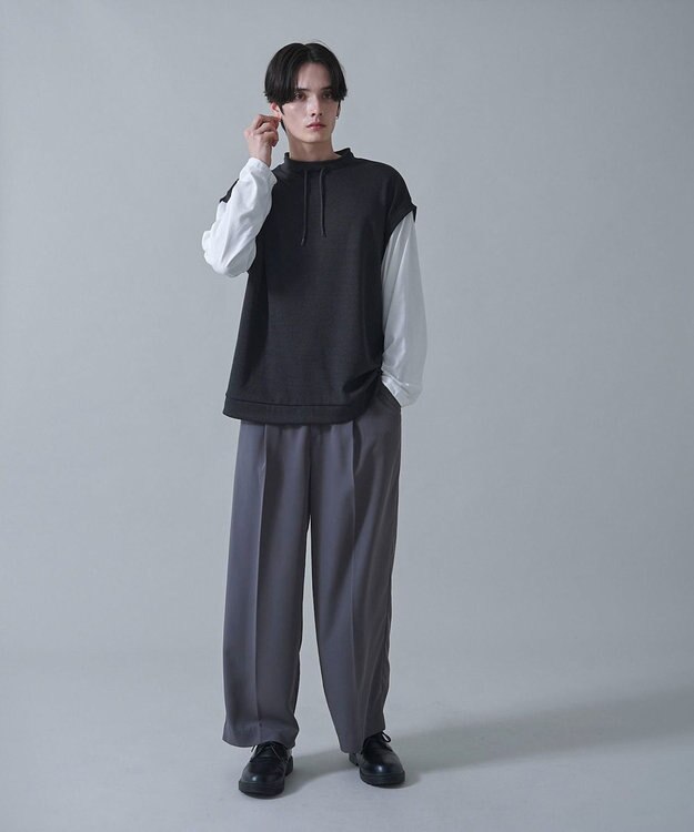 WEGO フェイクレイヤードモックネックベストT（LS） ブラック中濃色