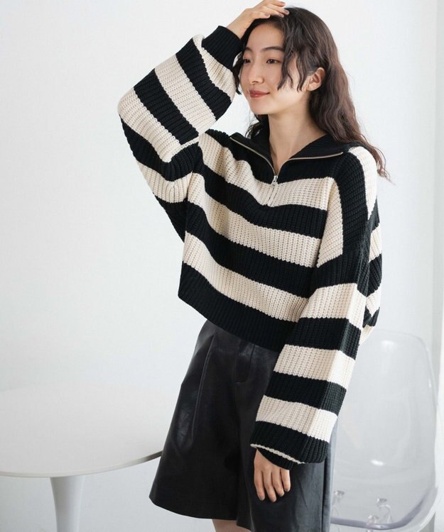 WEGO ハーフジップショートニットプルオーバー ブラックその他