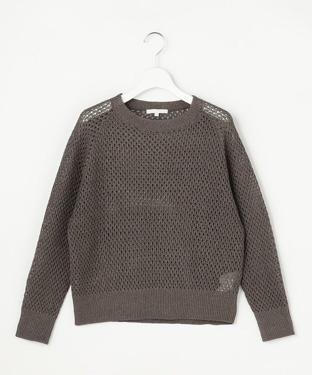 自由区 S 【SHIHOさん着用】リネンミドルゲージメッシュ ニット ブラウンラメ