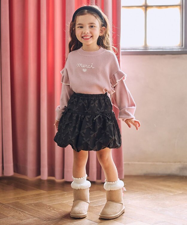 ANY KIDS 肩フリル しあわせタッチニット ピンク