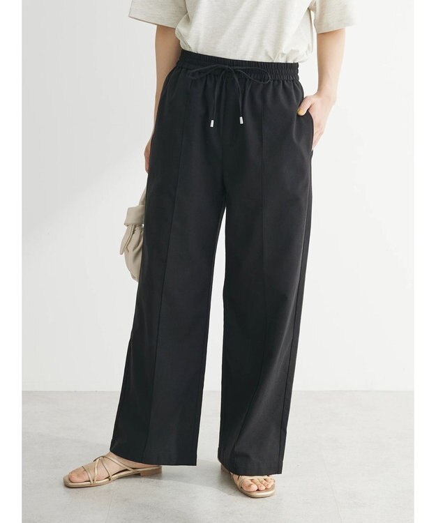Green Parks 綿麻混イージーワイドパンツ Black