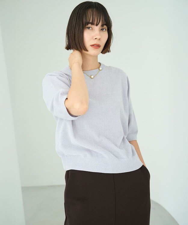 UNFILO L ベロアモール ハーフスリーブニット グレー