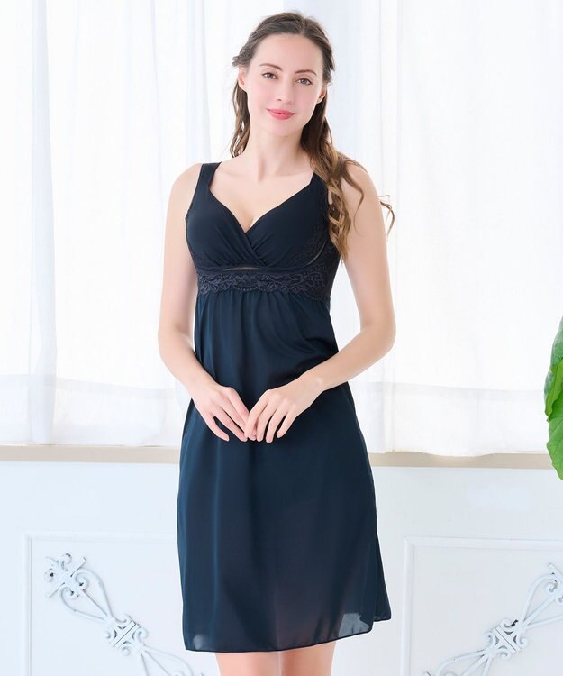 BRADELIS New York 【BRADELIS NewYork peace】綿混キャッチャーカップレースブラスリップ25 補正 下着 インナー カップ付き ワンピース ブラック