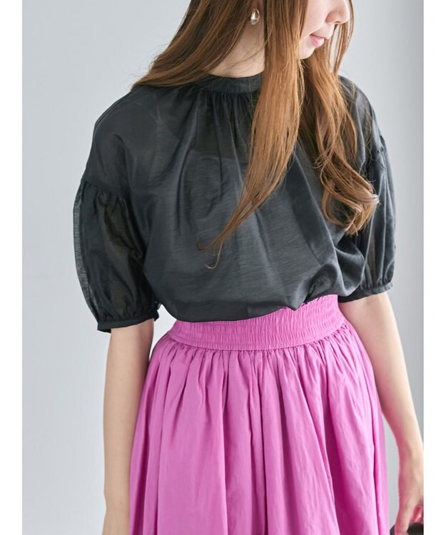 Te chichi レザーライクバックリボンブラウス ブラック