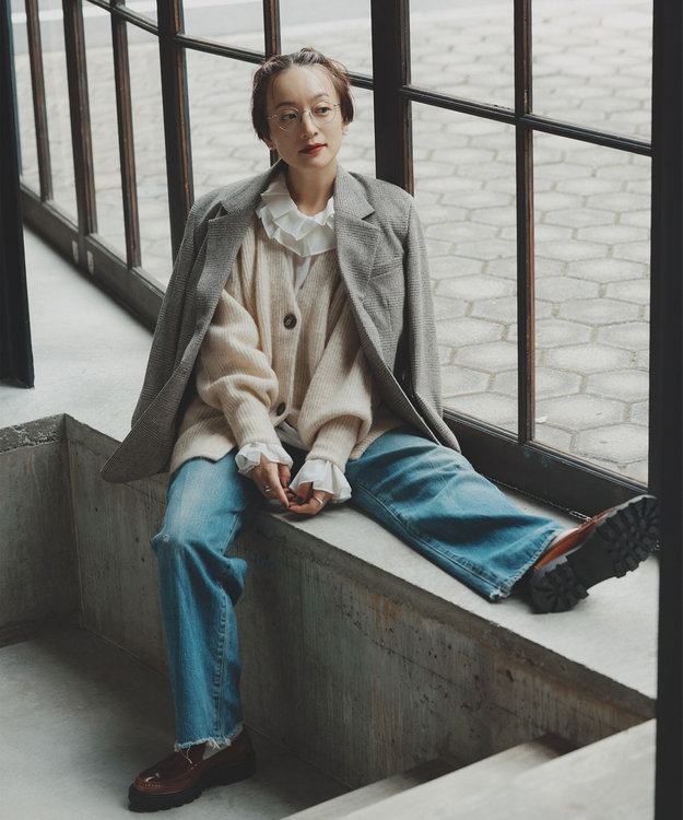 #Newans 【高山都さんコラボ】オーバーサイズテーラードジャケット ベージュチェック