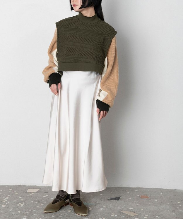 TRICOTE バンピーニット切り替えベスト 48KHAKI